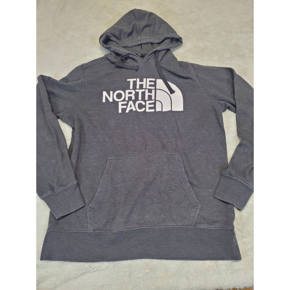 The North Face Dome Gray White Logo Casual Cozy Hoodie Sweatshirt Medium Classic